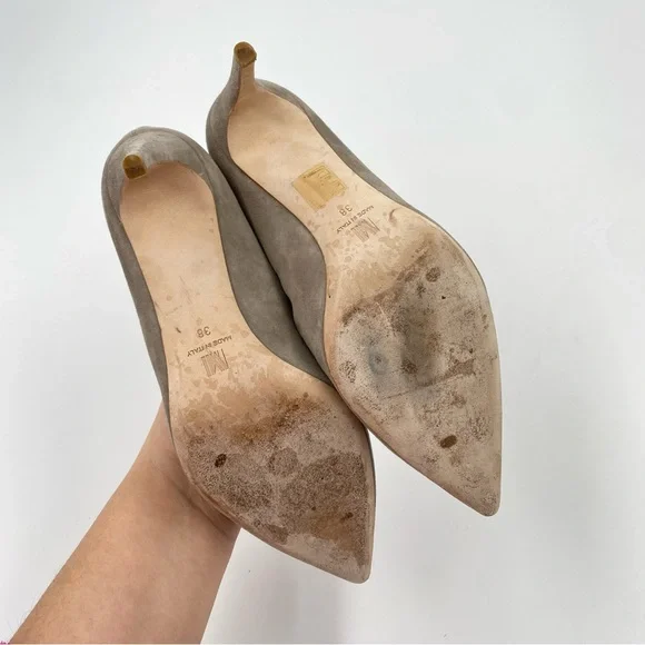 MM Lafleur Vanessa Pump EU 38 US 7.5/8 Suede Leather Heels Pointed Toe - Picture 6 of 11